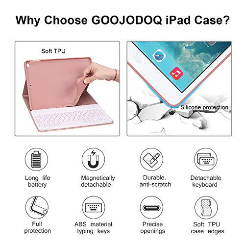 GOOJODOQ Funda de Teclado para iPad 2017/2018 9.7/ iPad Air, Cubierta de Soporte TPU Suave+Teclado