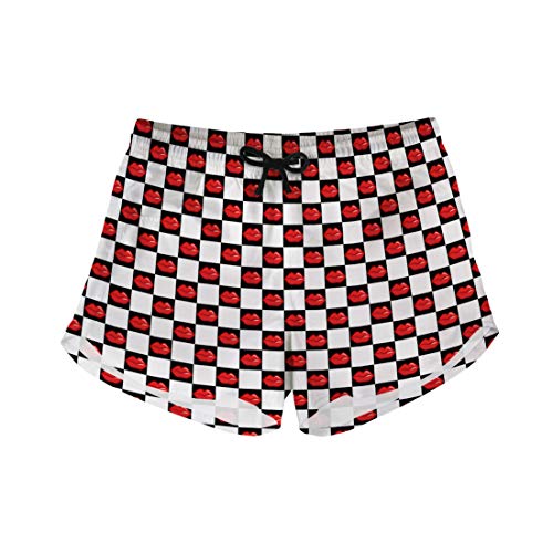 Gopumchy - Bañador corto para mujer con diseño de labios rojos, color blanco y negro