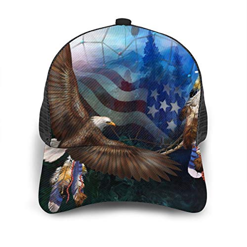 Gorra de béisbol unisex con diseño de la bandera de Águila calva americana para hombres y mujeres, niños y niñas, sombrero liso ajustable con impresión 3D para deportes al aire libre, color negro