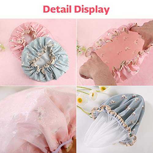 Gorro de ducha, 2 paquetes impermeables de doble capa de baño casquillos de baño banda elástica gorro de ducha spa reutilizable champú Headwear para mujeres y niñas