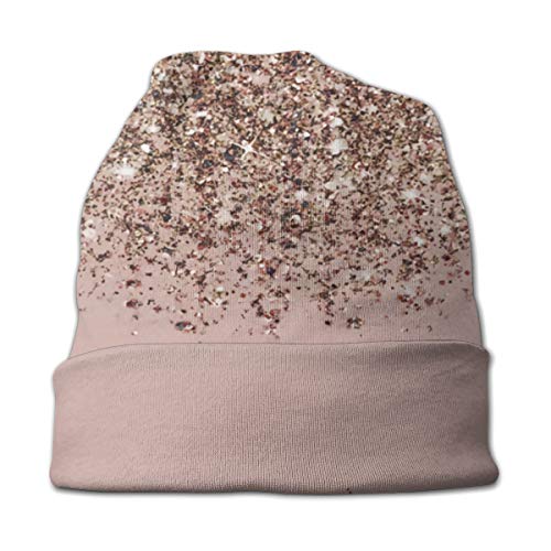 Gorro de Invierno con Purpurina en Cascada de Color Rosa Dorado y Bronce, Tejido cálido, elástico, Suave y Duradero