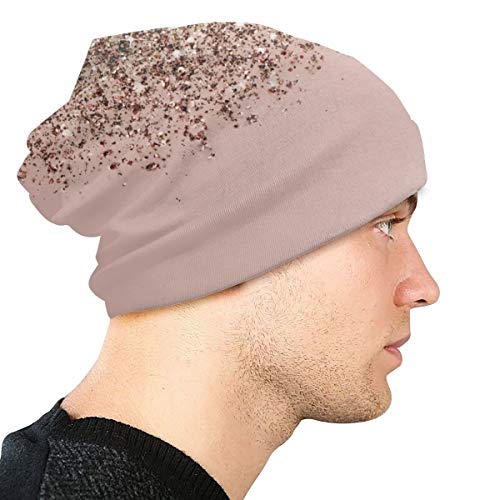 Gorro de Invierno con Purpurina en Cascada de Color Rosa Dorado y Bronce, Tejido cálido, elástico, Suave y Duradero