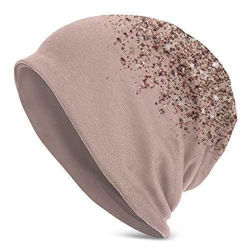 Gorro de Invierno con Purpurina en Cascada de Color Rosa Dorado y Bronce, Tejido cálido, elástico, Suave y Duradero