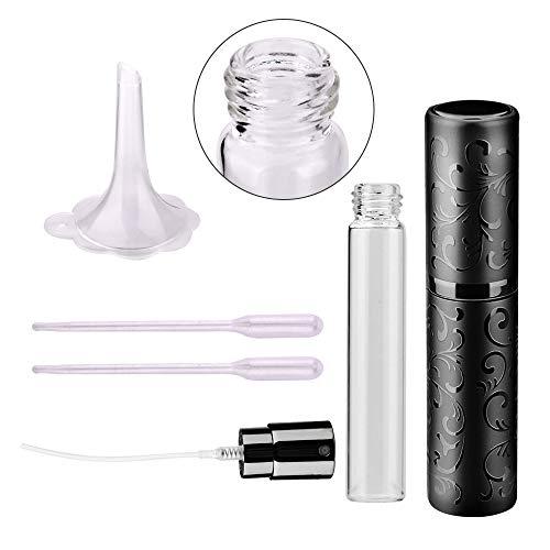 Gotofine Botellas de Perfume del Atomizador del Perfume, Mini Botella Recargable Portátil del Aerosol del Viaje 5ml, Embudo & Cuentagotas Incluidos (Negro)