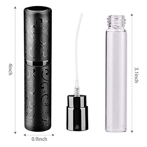 Gotofine Botellas de Perfume del Atomizador del Perfume, Mini Botella Recargable Portátil del Aerosol del Viaje 5ml, Embudo & Cuentagotas Incluidos (Negro)