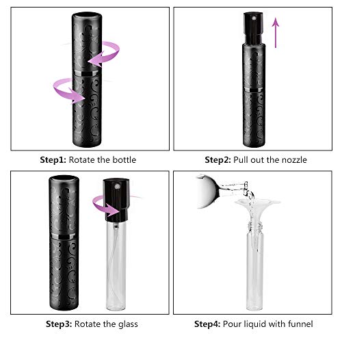 Gotofine Botellas de Perfume del Atomizador del Perfume, Mini Botella Recargable Portátil del Aerosol del Viaje 5ml, Embudo & Cuentagotas Incluidos (Negro)