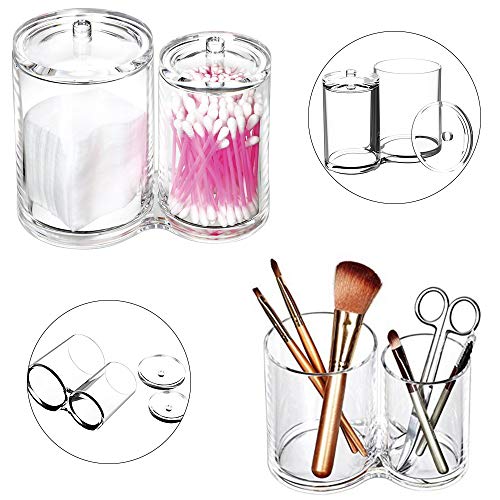 gotyou 2 en 1 Botella de Almacenamiento Cilíndrica,Caja de Acrílico Transparente con Tapa,Caja de Almacenaje para Bastoncillo de Algodón,Contenedor de Almacenamiento para Baño,Familia Oficina