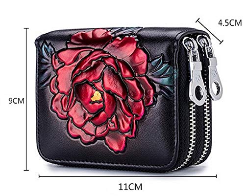 Gouokou - Tarjetas de organga con Doble Cremallera, multitarjeta, con Cepillo antirrobo RFID para Hombre y Mujer, multifunción, Paquete de Tarjetas Negro Dorado