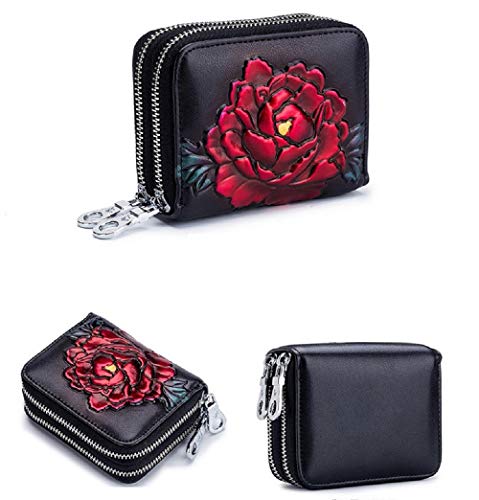 Gouokou - Tarjetas de organga con Doble Cremallera, multitarjeta, con Cepillo antirrobo RFID para Hombre y Mujer, multifunción, Paquete de Tarjetas Negro Dorado