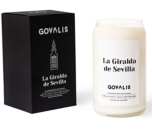 GOVALIS Vela Giralda de Sevilla | Perfumadas y Aromáticas | Cera de Soja & Coco 100% Natural – Velas Recuerdos Relajación Decorativas Cumpleaños Regalos Originales – 70-90 h – 390 g