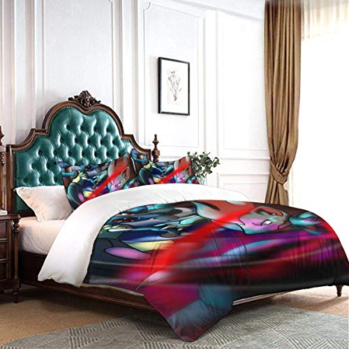 Gre-Ninja Lu-cario Juego de Cama Suave de Dibujos Animados Juego de Funda nórdica con 2 Fundas de Almohada, Juego de Ropa de Cama único de 3 Piezas Juego de Funda nórdica s, (Sin edredón)