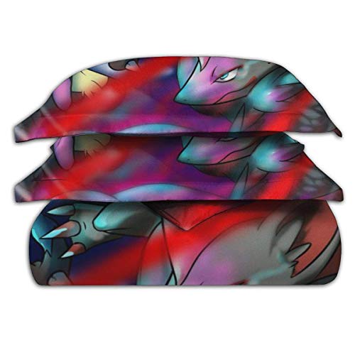 Gre-Ninja Lu-cario Juego de Cama Suave de Dibujos Animados Juego de Funda nórdica con 2 Fundas de Almohada, Juego de Ropa de Cama único de 3 Piezas Juego de Funda nórdica s, (Sin edredón)
