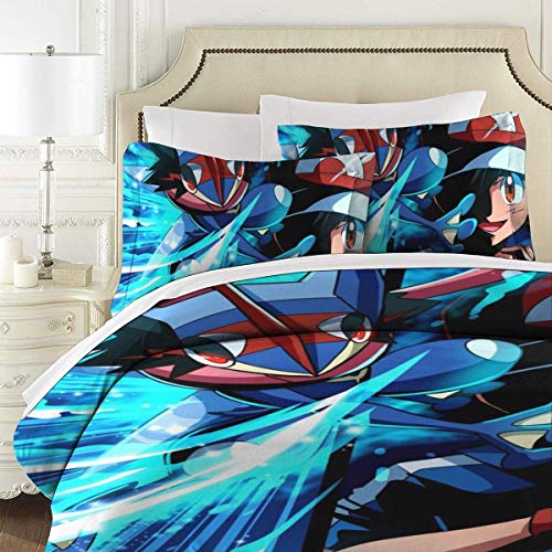 Gre-Ninja Lu-cario Juego de Cama Suave de Dibujos Animados Juego de Funda nórdica con 2 Fundas de Almohada, Juego de Ropa de Cama único de 3 Piezas Juego de Funda nórdica s, (Sin edredón)