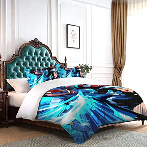 Gre-Ninja Lu-cario Juego de Cama Suave de Dibujos Animados Juego de Funda nórdica con 2 Fundas de Almohada, Juego de Ropa de Cama único de 3 Piezas Juego de Funda nórdica s, (Sin edredón)