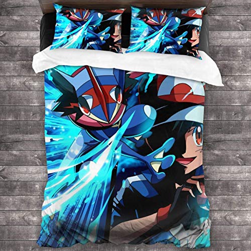 Gre-Ninja Lu-cario Juego de Cama Suave de Dibujos Animados Juego de Funda nórdica con 2 Fundas de Almohada, Juego de Ropa de Cama único de 3 Piezas Juego de Funda nórdica s, (Sin edredón)