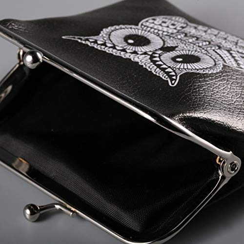 Greatangle Mujeres Niñas Durable Negro Lindo Patrón de Búho Monedero Cierre de Cierre Embrague Cartera Bolsa Bolsa para Regalo Negro