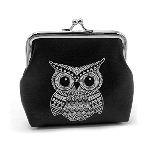 Greatangle Mujeres Niñas Durable Negro Lindo Patrón de Búho Monedero Cierre de Cierre Embrague Cartera Bolsa Bolsa para Regalo Negro