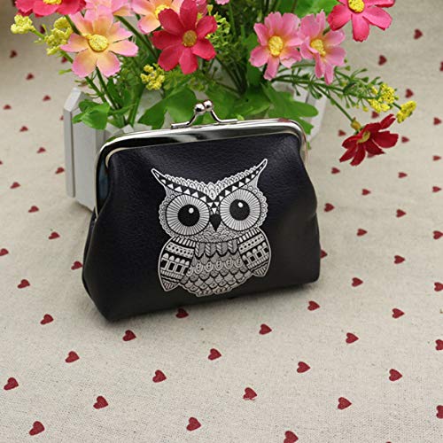 Greatangle Mujeres Niñas Durable Negro Lindo Patrón de Búho Monedero Cierre de Cierre Embrague Cartera Bolsa Bolsa para Regalo Negro