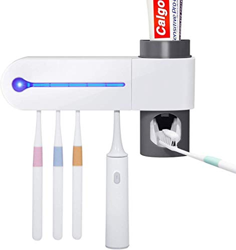 GreenAppoint Cepillo de dientes esterilizador UV, Cepillo de dientes desinfectante Holder, pasta de dientes automático dispensador, 5 Cepillo de dientes esterilizador del soporte con la etiqueta engom