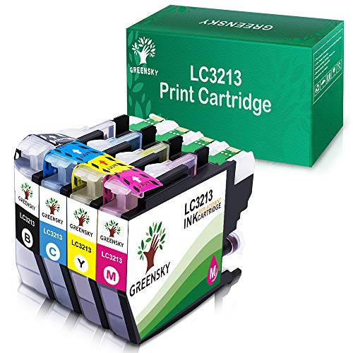 GREENSKY LC3213 LC-3213 Cartucho de Tinta de Repuesto Compatible con Brother MFC-J890DW MFC-J895DW MFC-J497DW DCP-J772DW J572DW J774DW 4 Paquete (1 Negro, 1 Cian, 1 Magenta, 1 Amarillo)
