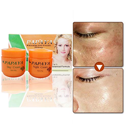Greyghost 2pcs Papaya Whitening Day & Night Creams Set Moisturizing Dilute Freckles Lightening Pigment Face Whitening Essence Anti Ageing Facial Treatment