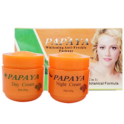 Greyghost 2pcs Papaya Whitening Day & Night Creams Set Moisturizing Dilute Freckles Lightening Pigment Face Whitening Essence Anti Ageing Facial Treatment