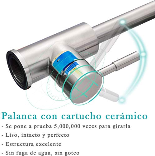 Grifo Cocina Acero Inoxidable 304 Antical Monomando Para Fregadero Encimera rifería con Caño Giratorio Cromado Giratorio Duradero Anticorrosivo 10 Años de Garantía sin Gotear Agua Fría y Caliente