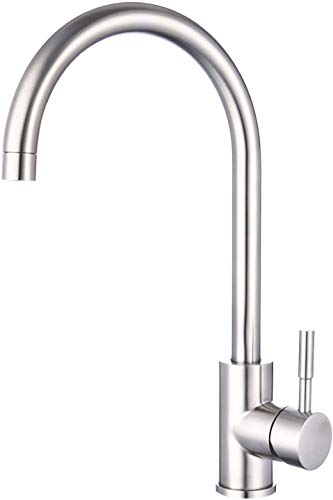 Grifo Cocina Acero Inoxidable 304 Antical Monomando Para Fregadero Encimera rifería con Caño Giratorio Cromado Giratorio Duradero Anticorrosivo 10 Años de Garantía sin Gotear Agua Fría y Caliente
