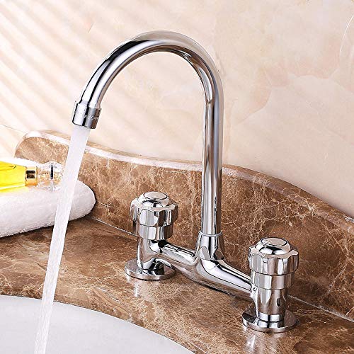 Grifo De Cocina Grifo De Lavabo Grifo De Baño Doble Mango Doble Agujero Cocina De Hotel Lavabo Grifo De Lavabo De Estilo Antiguo Grifo De Lavabo Vertical Frío Y Caliente 15 Cm De Doble Agujero