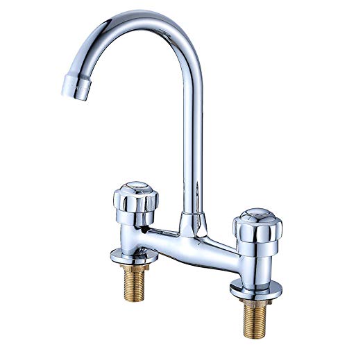 Grifo De Cocina Grifo De Lavabo Grifo De Baño Doble Mango Doble Agujero Cocina De Hotel Lavabo Grifo De Lavabo De Estilo Antiguo Grifo De Lavabo Vertical Frío Y Caliente 15 Cm De Doble Agujero