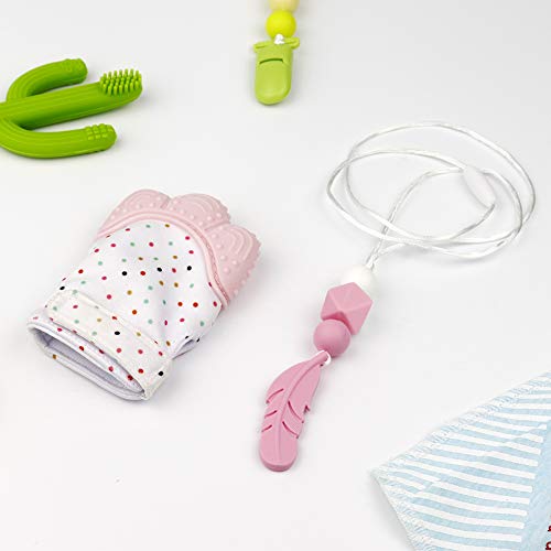 Guante mordedor bebé,bebe dentición Manoplas,Collar Lactancia,collar Hermosa Moda,Silicona flexible, SIN BPA. aliviar el dolor de encías, Masajear encías y proteger las manos. (Polvo de cuarzo)