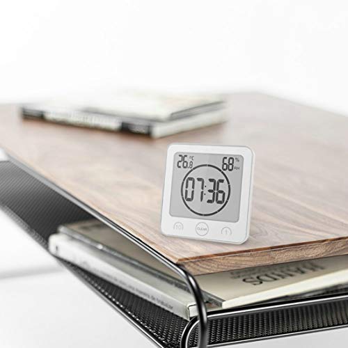 GuDoQi Reloj de Baño, Temporizador de Ducha, Resistente al Agua para Rociar Agua, Pantalla LCD de Termómetro Higrómetro, Ventosa, Reloj de Pared Digital para Ducha, Cocina, Maquillaje (Blanco)