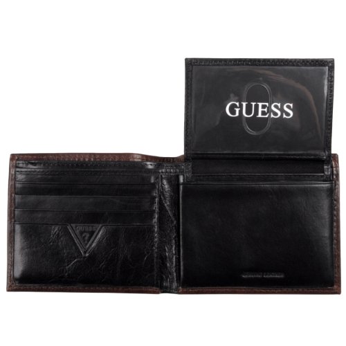 GUESS para hombre piel auténtica Passcase BillFold Wallet - negro -