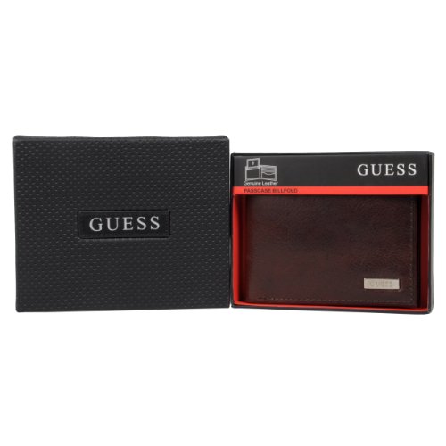 GUESS para hombre piel auténtica Passcase BillFold Wallet - negro -