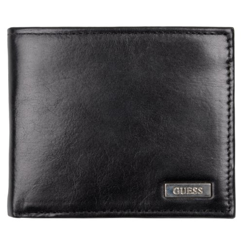 GUESS para hombre piel auténtica Passcase BillFold Wallet - negro -