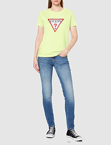 Guess SS Cn Basic Triangle Camiseta, Giallo, S para Mujer