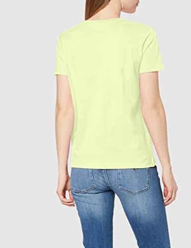 Guess SS Cn Basic Triangle Camiseta, Giallo, S para Mujer