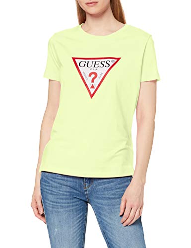 Guess SS Cn Basic Triangle Camiseta, Giallo, S para Mujer