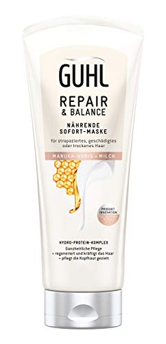 Guhl Repair & Balance - Mascarilla nutritiva inmediata con miel manual y leche para cabello dañado y dañado, 200 ml