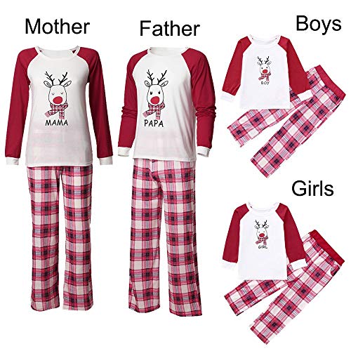 Gusspower Ropa Conjunto de Pijamas Familiares de Navidad para Familia Padre y Madre y Bebé Blusa Manga Larga de Cervatillo+ Enrejado Pantalones,Traje de Ropa de Mujer Hombre Niños