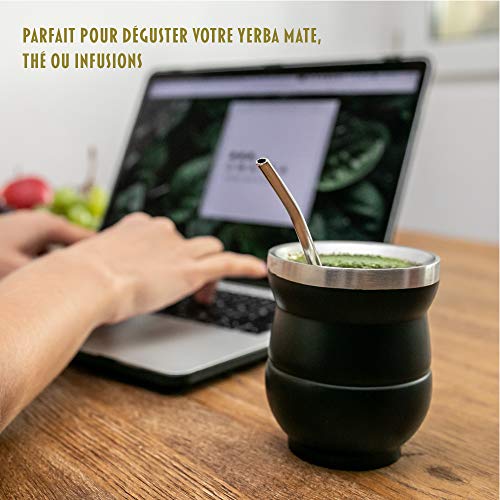 GWATEA Yerba Maté - Kit Calabaza y su Bombilla - Termo, Filtro de Paja de Acero Inoxidable para Beber el Yerba Mate Argentino, Set con Taza de Té de Acero Inoxidable sin mantenimiento