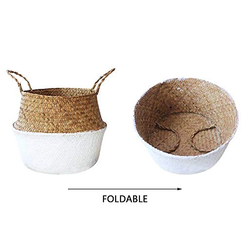 Gwolf Canasta Tejida Redonda de Algas Marinas Canasta de Almacenamiento de Escritorio Artesanías Artesanías Plegables Canastas de Vientre de Algas Marinas Naturales