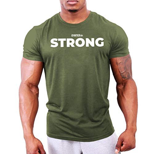 GYMTIER Strong - Camiseta Musculación | Hombres Camiseta Gimnasia Ropa Entrenamiento