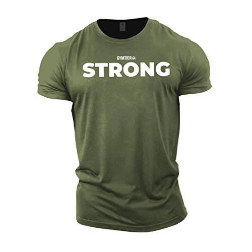 GYMTIER Strong - Camiseta Musculación | Hombres Camiseta Gimnasia Ropa Entrenamiento