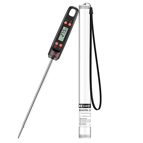 Habor Termometro de Cocina Termómetro para Carne Digital, Sonda Súper Larga, Lectura Instantánea de 5s Con Botón de ° C / ° F, Para Cocina, BBQ, Comida, Pavo, Caramelo, Leche, Agua de Baño