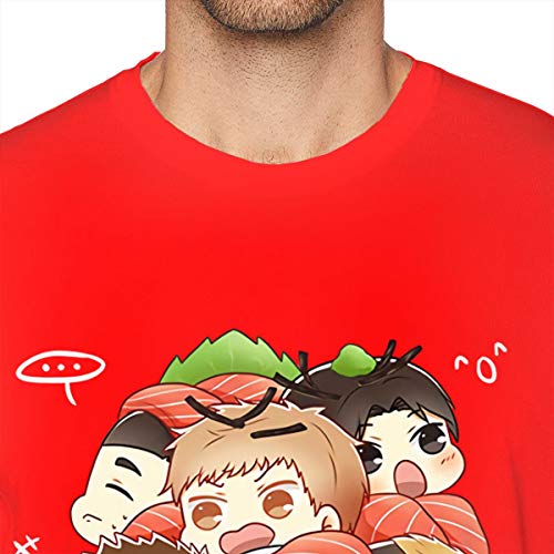 Haikyuu !! Nekoma Volleyball Club Camiseta de algodón de Manga Corta Ajustada para Hombre, Negra, pequeña, roja
