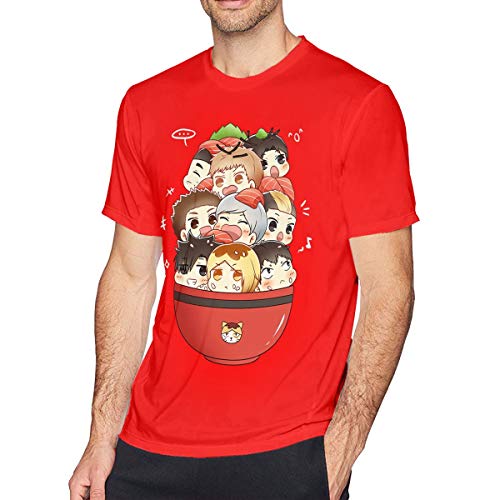 Haikyuu !! Nekoma Volleyball Club Camiseta de algodón de Manga Corta Ajustada para Hombre, Negra, pequeña, roja