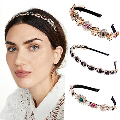 Haimeikang Moda Nuevas señoras Diadema Diamante de imitación Piedras preciosas Perla Bisel Tocado 1 unid Mujeres Elegante Retro Accesorios para el cabello-2