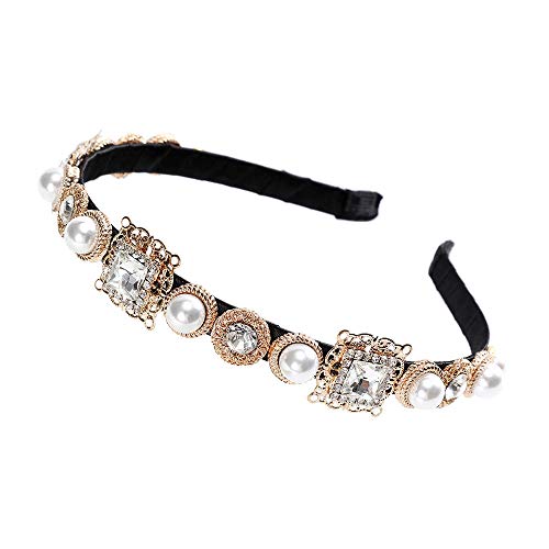 Haimeikang Moda Nuevas señoras Diadema Diamante de imitación Piedras preciosas Perla Bisel Tocado 1 unid Mujeres Elegante Retro Accesorios para el cabello-2