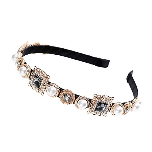 Haimeikang Moda Nuevas señoras Diadema Diamante de imitación Piedras preciosas Perla Bisel Tocado 1 unid Mujeres Elegante Retro Accesorios para el cabello-2